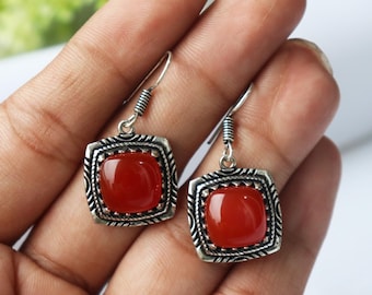 Carnelian Dangle Earrings | Oxidized 925 Sterling Silver Boho Jewelry