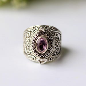 Amethyst Poison Ring | 925 Silver Locket Ring | Vintage Style Ring | Handmade Pill Box Ring | Boho Statement Jewelry Gift