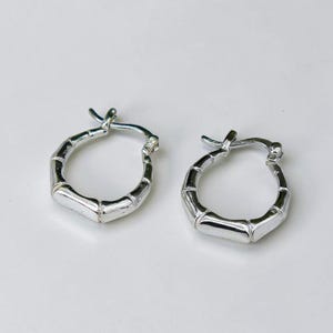 Bamboo Hoop Earrings | 925 Sterling Silver | Nature Inspired Jewelry | Huggie Earrings | Everyday Wear