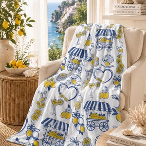 Manta de limones de la Costa Amalfitana, manta polar costera mediterránea, decoración veraniega italiana, manta de campo de mercado de limones Riviera Home Gift
