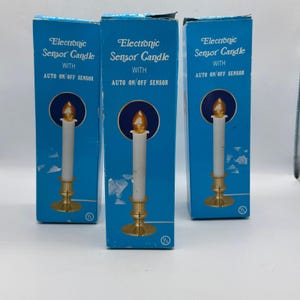 Sensor Candle Lot of 3 White Brass Auto On Off Plug In Window Light Holiday