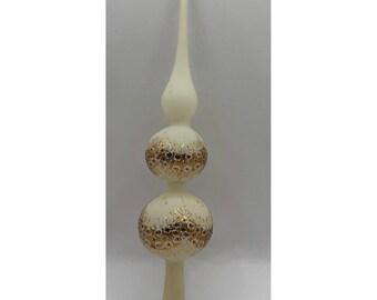 Commodore Christmas Classics Tree Topper Glass Cream Gold Silver Finial Romania