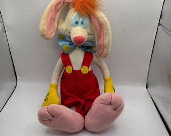 Disney Roger Rabbit Plush Toy 18in White Red Vintage Pull String Talking