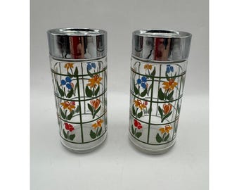 Nina CHD peper- en zoutstel vintage 1983 bloemen retro glas chroom
