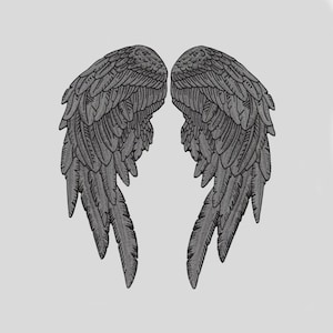 Reflective Gray Angel Wings Patch – 12" Embroidered Iron-On Applique