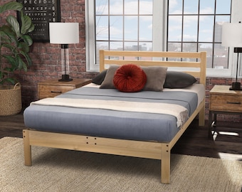 Lexington Tulip Poplar Queen Bed Frame – Minimalist Slatted Headboard