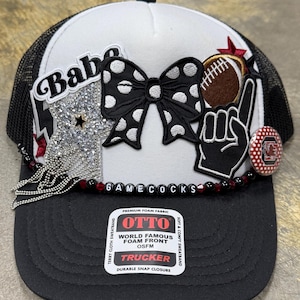 South Carolina Gamecocks Trucker Hat | Game Day Patch Hat | Football Mom Hat | Rhinestone Gamecock Hat | USC Inspired Game Day Hat