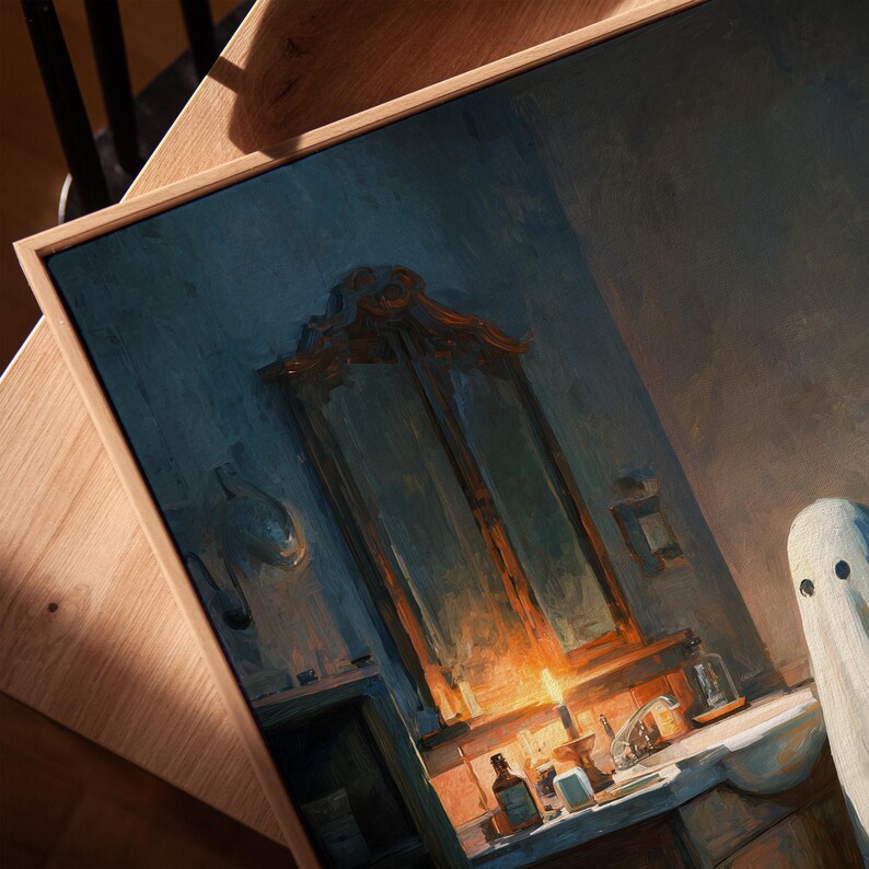 Ghost in Bathroom Oil Painting: Dark Academia Sink Mirror Decor ...