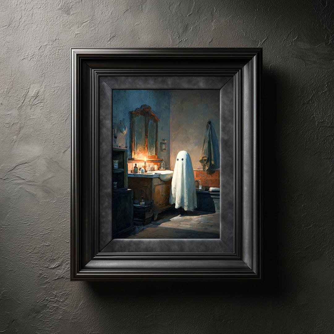 Ghost in Bathroom Oil Painting: Dark Academia Sink Mirror Decor ...