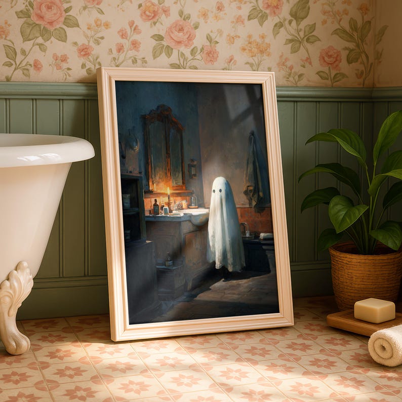 Ghost in Bathroom Oil Painting: Dark Academia Sink Mirror Decor ...