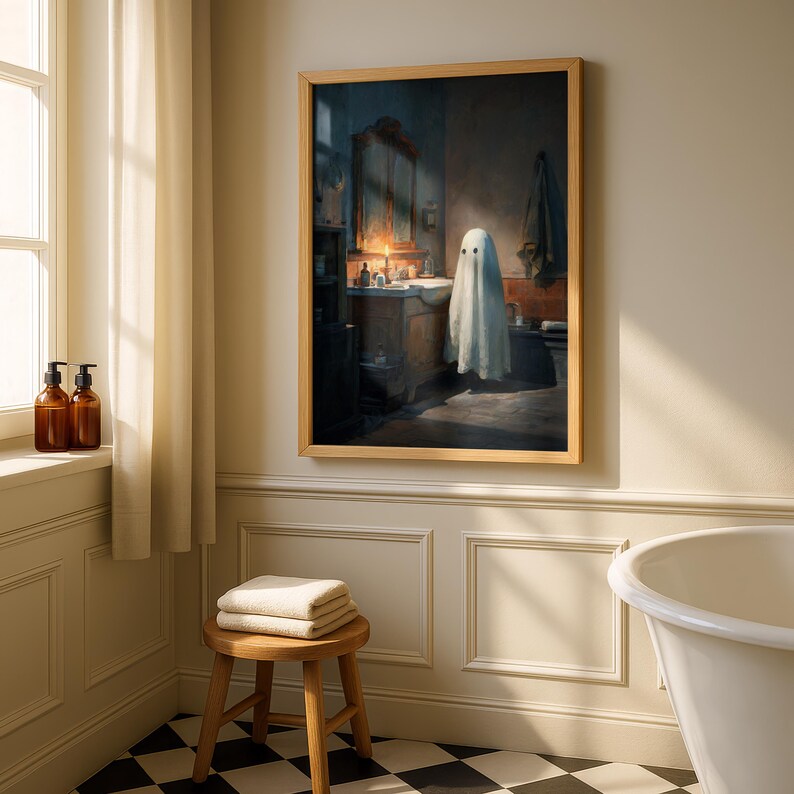 Ghost in Bathroom Oil Painting: Dark Academia Sink Mirror Decor ...