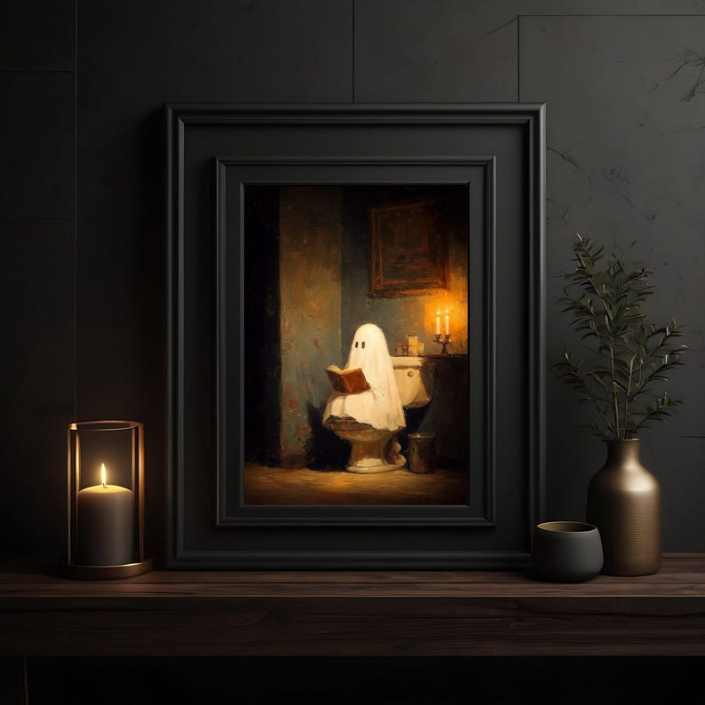 Ghost Reading Toilet Print | Dark Academia Oil Painting (digital ...
