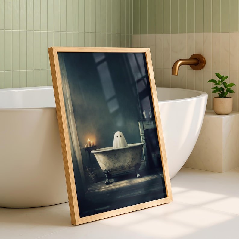 Funny Ghost Bathtub Print: Dark Academia Moody Oil Painting (digital ...