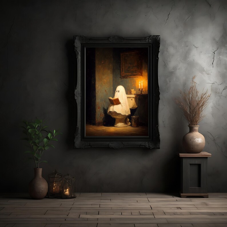 Ghost Reading Toilet Print | Dark Academia Oil Painting (digital ...