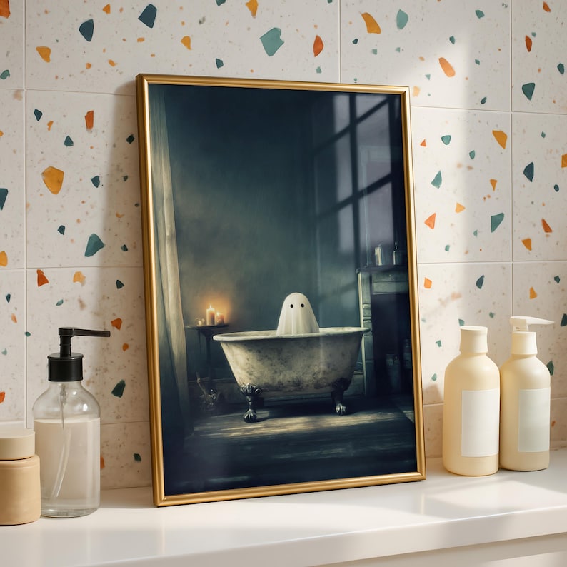 Funny Ghost Bathtub Print: Dark Academia Moody Oil Painting (digital ...