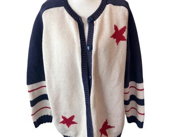 Cardigan da donna Coldwater Creek Americana Star, blu navy, rosso e bianco, taglia 2XL.
