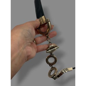 Vintage Brighton Black Leather Toggle Belt Silver Horseshoe Chain M image 8