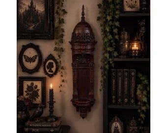 Whimigoth Toscano Gothic Cathedral Wall Niche Shelf Dark Faux Mahogany Finish