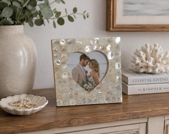 Mother of Pearl Heart Picture Frame 5x5 Shell Mosaic Photo Frame Romantic Decor
