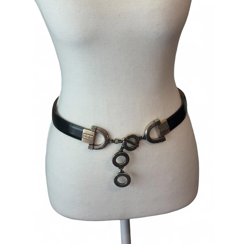 Vintage Brighton Black Leather Toggle Belt Silver Horseshoe Chain M image 12
