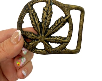 Vintage 1970's Solid Brass Cannabis Leaf Belt Buckle Marijuana Pot Weed Hippie