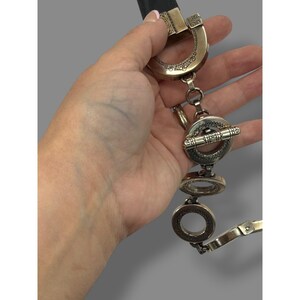 Vintage Brighton Black Leather Toggle Belt Silver Horseshoe Chain M image 7