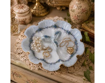 Hand Painted Floral Divided Candy Dish, Scalloped Gold Rim tray, Signed,1982