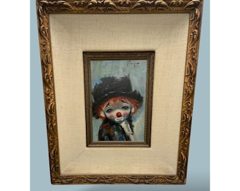 Vintage Franca Signed Sad Clown Oil Painting Framed Mid Century Circus Art