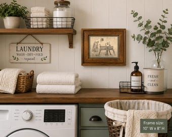 Vintage Laundry Room Framed Wall Art Wood Frame Wash Day print 10x8