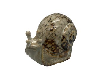 Vintage Ceramic Snail Figurine Glossy Brown Drip Glaze Pottery Garden Decor 5.5"