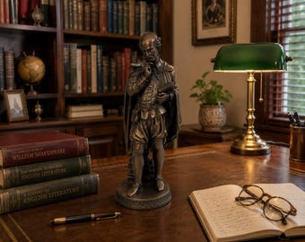 Vintage William Shakespeare Statue Signed Tipton Bronze Tone Library Decor