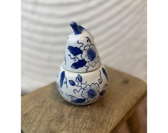 Vintage Bombay Ceramic Pear Candle Holder Blue and White Two Piece 5 Inch