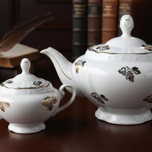 Vintage MZ Czechoslovakia Porcelain Tea Set, Gold Vine Design, 1950s Collectible