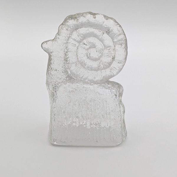 Vintage Pavel Panek Glass Capricorn Figurine, Rudolfova Hut Sklo Union, Czech Pressed Art Glass, Ram Goat Sculpture, Mid Century Modern