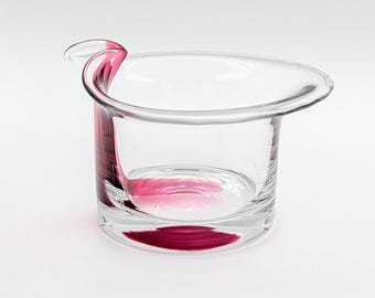 Vintage Jan Gabrhel Fontana Glass Bowl, 1987 Chlum u Trebone, Pink Stripe Bohemian Art Glass, Mid Century Czech Modernist Minimalist Bowl