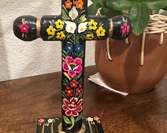 Decor wooden cross, Collector wooden cross, flowers wooden Cross,