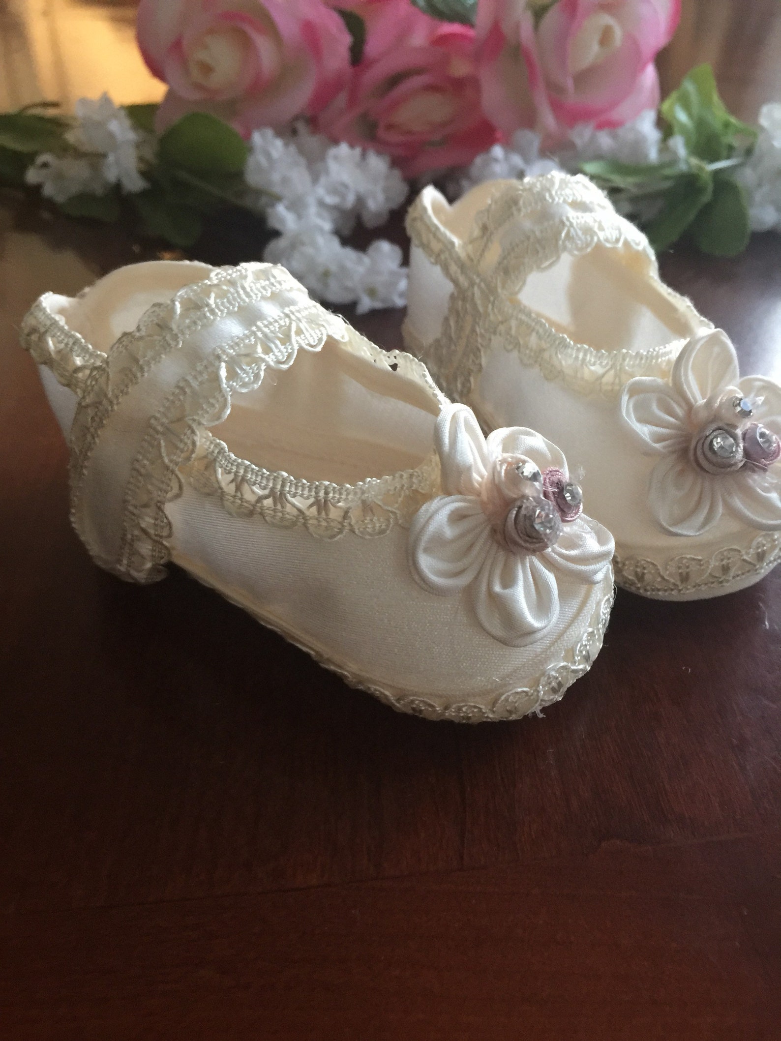Baptism shoes Size 7 baby girl baptism shoes Ivory shoes Etsy
