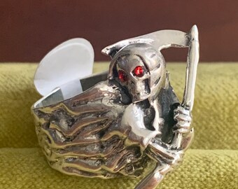 Sterling silver 925 Skull ring, red zircon Ring, Sterling silver big ring. 925 sterling silver Holly death ring