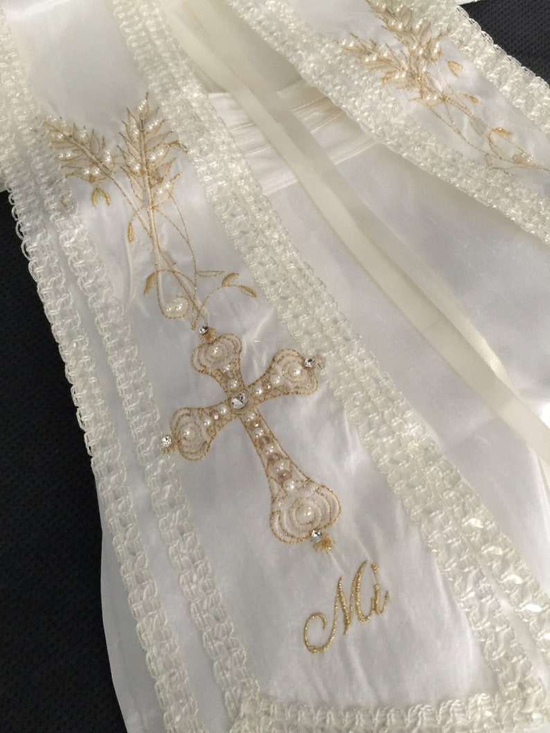Baptism baby boy set Embroidered Baptism outfit set with hat and Sash Boy Christening set with removable Shahs and matching hat Stole