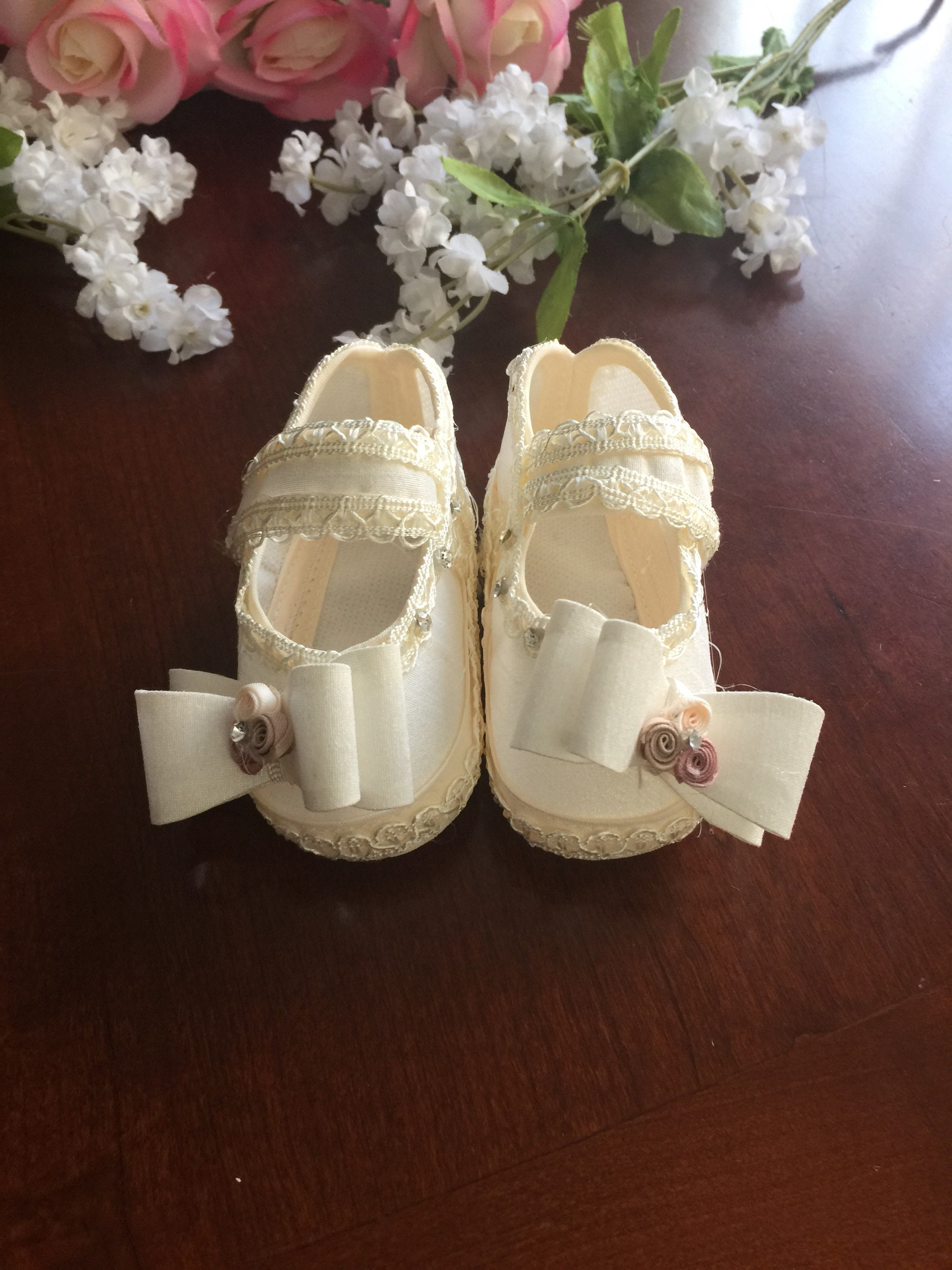 Baptism Shoes Size 7 Baby Girl Baptism Shoes Ivory Shoes Etsy UK