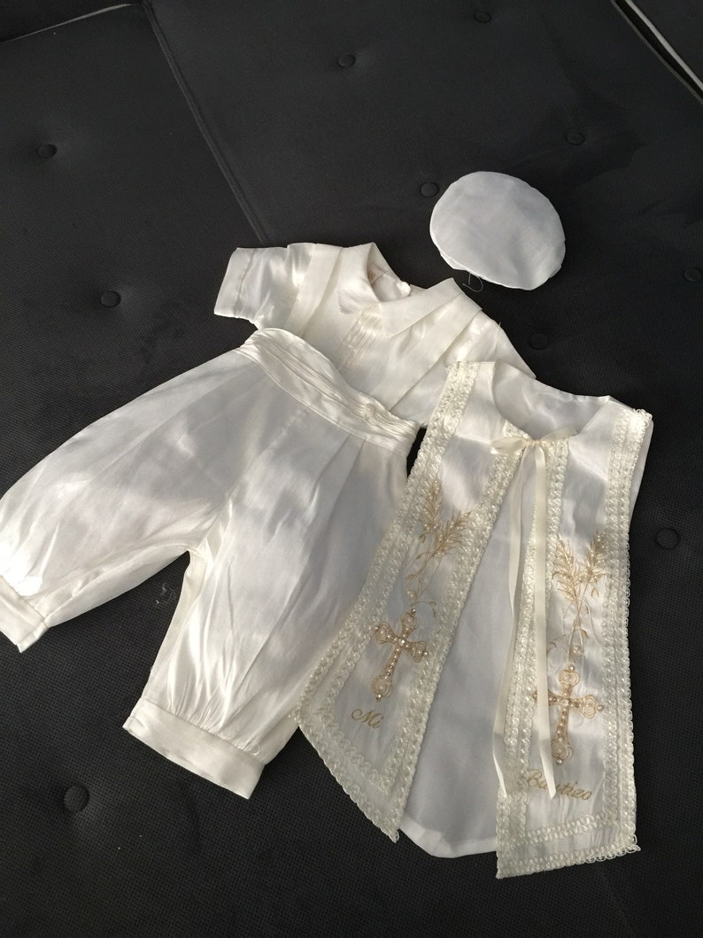 Baptism baby boy set Embroidered Baptism outfit set with hat and Sash Boy Christening set with removable Shahs and matching hat Stole