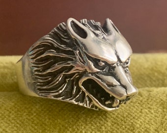 Sterling silver 925 wolf   ring, Sterling silver big ring. 925 sterling silver