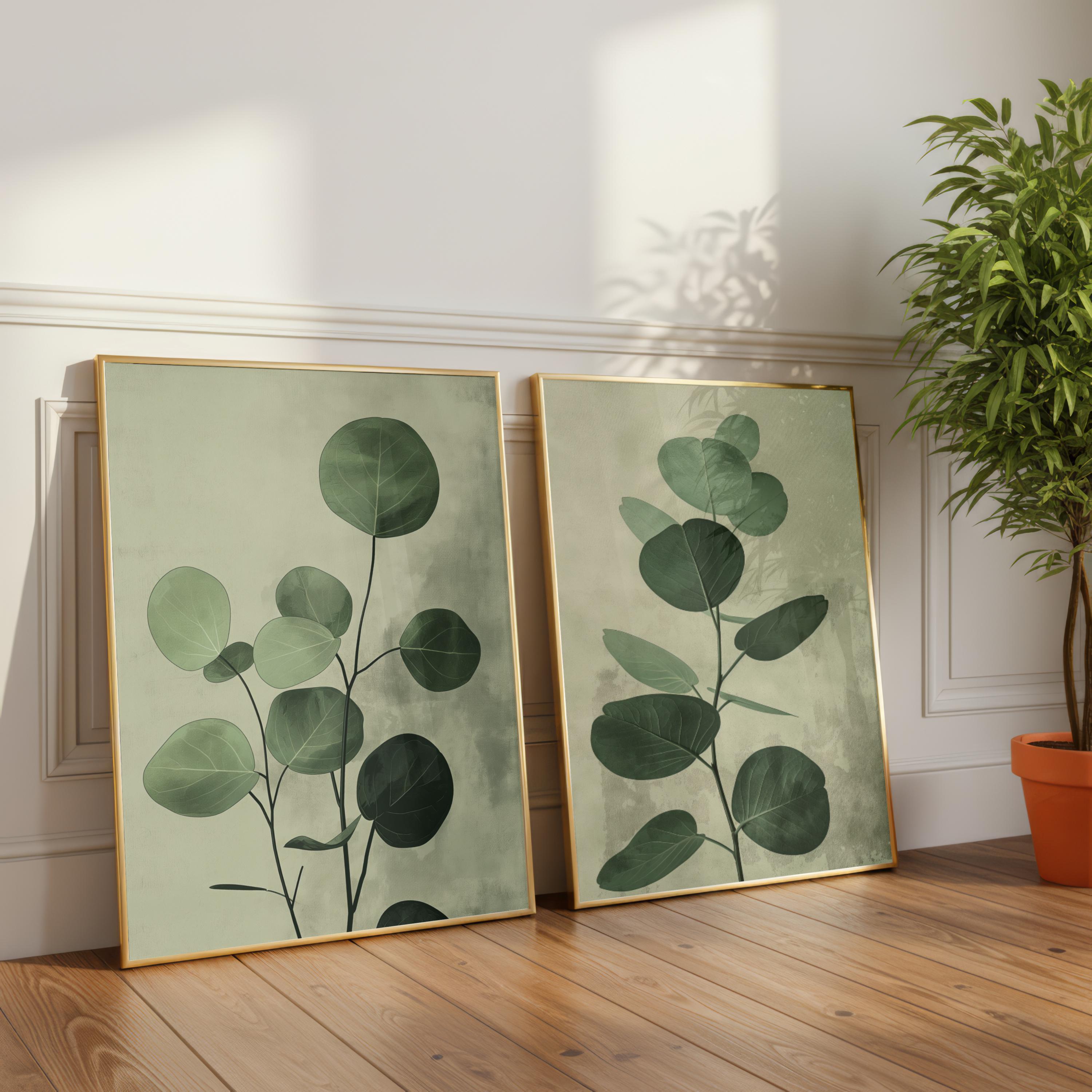 Set of Two Pilea Plant Posters – Botanical Wall Art, Green Leaf Decor ...