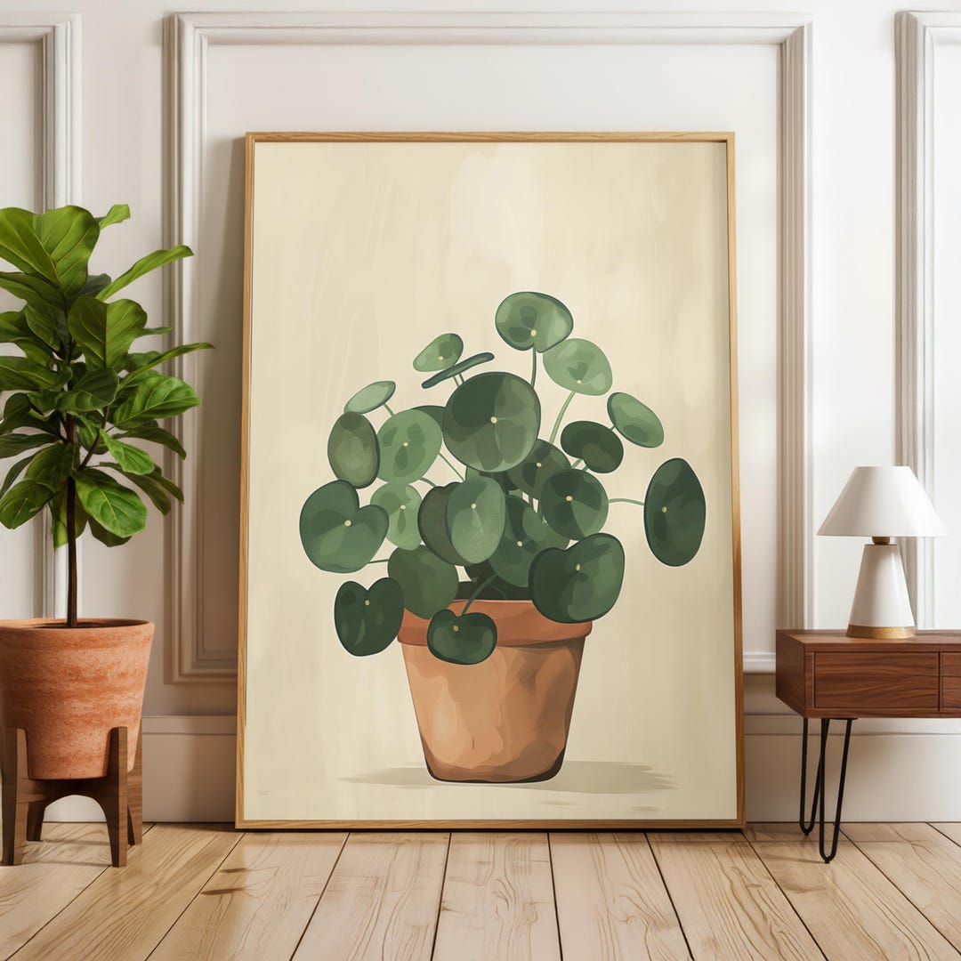 Green Plant Wall Art - Pilea Botanical Print - Minimalist Poster ...