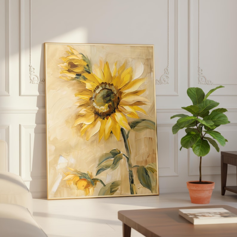 Sunflower Print - Yellow Flower Poster - Sunflower Painting Style Wall