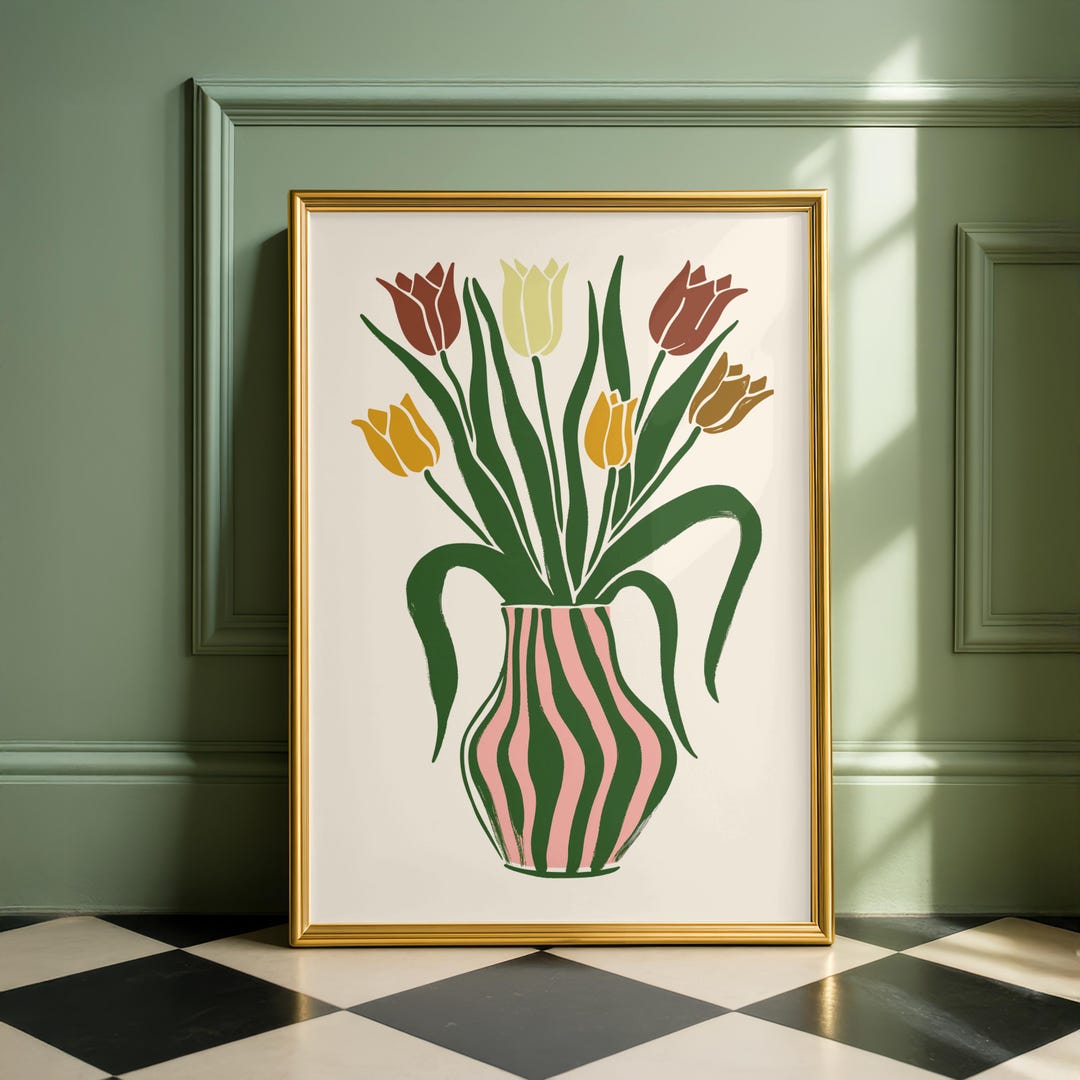 Tulip Print Wall Art - Minimalist Folk Art Poster - Scandinavian Floral ...