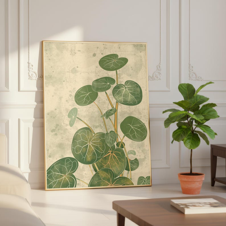 Pilea Plant Wall Art – Minimalist Botanical Print, Chinese Money Plant ...