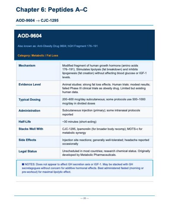 reddit motsc vs aod9604 Peptides are being sold like the cheat code to healing, fat loss, GH boosts, tissue repair, and muscle growth. BPC-157. CJC-1295. Ipamorelin. AOD-9604. TB-4/TB-500. IGF-1 LR3. Tesamorelin-for-everyone. Here's the problem. For the AOD-9604 vs MOTS-c: Which Peptide