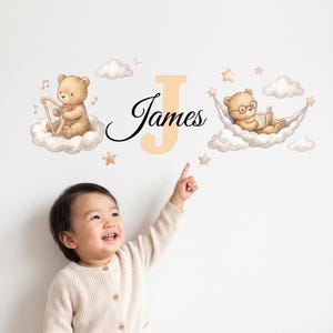 Personalized Dreamy Bear Wall Decal, Custom Name Nursery Art, Sleeping Reading Bear Decor, Renter Friendly Removable Vinyl, Baby Shower Gift
