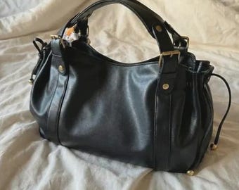 Bolso Hobo de Piel Negra con Cierre de Cordón, Bolso Tote Grande de Estilo Vintage, Bolso de Hombro Elegante, Bolso Mensajero para Mujer, Bolso de 24 Horas